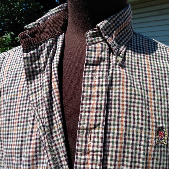 Vintage Tommy Hilfiger Shirt Brown Checked Retro 80s 90s Made in Taiwan Medium - Picture 3 of 11